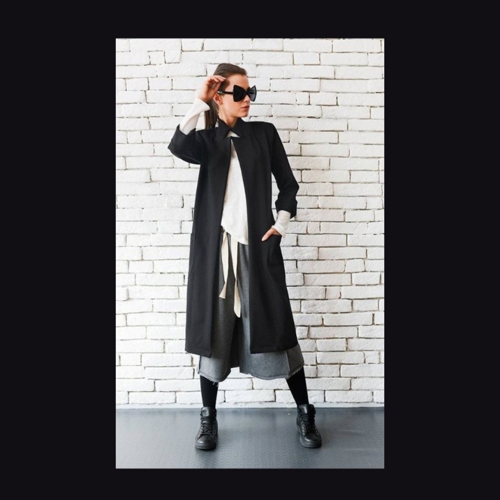 Metamorphoza Long Trench Jacket Open Front Collared Oversized Minimalist NWOT